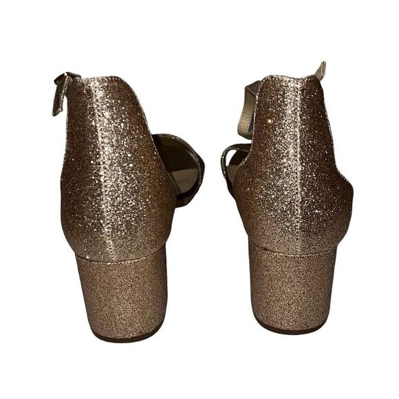 Betsey Johnson Miri Evening Sandals Block Heel Gold Glitter Wedding Event sz 10 - Picture 5 of 9